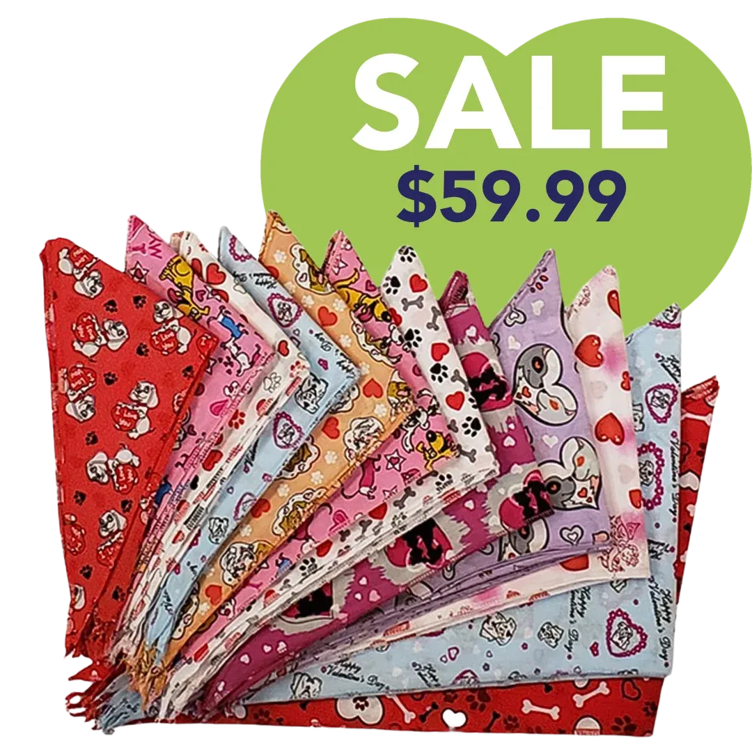 Valentine's Day Bandanas - 60 Assorted Sizes and Patterns by Bandanas Unlimited
