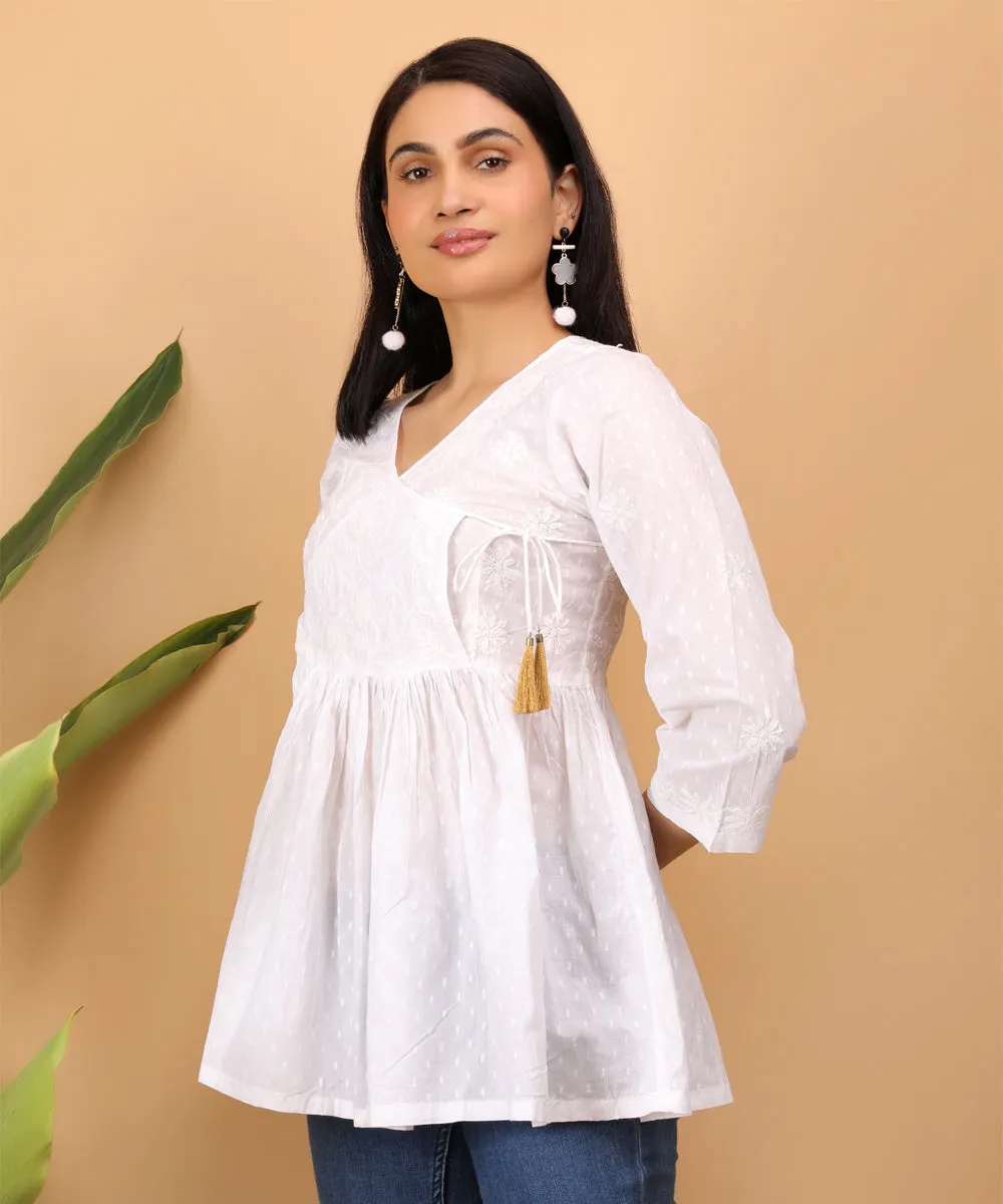White hand embroidered chikankari cotton top