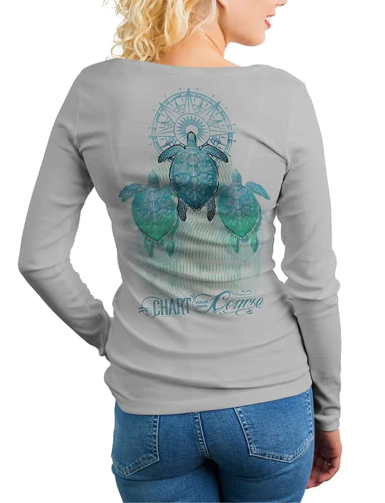 Women's Sea Turtle UV Rash Guard by Chart Your Own Course | Long Sleeve | UPF 50 Sun Protection | Performance Polyester