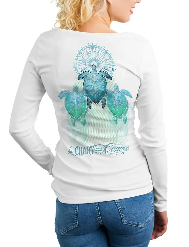 Women's Sea Turtle UV Rash Guard by Chart Your Own Course | Long Sleeve | UPF 50 Sun Protection | Performance Polyester