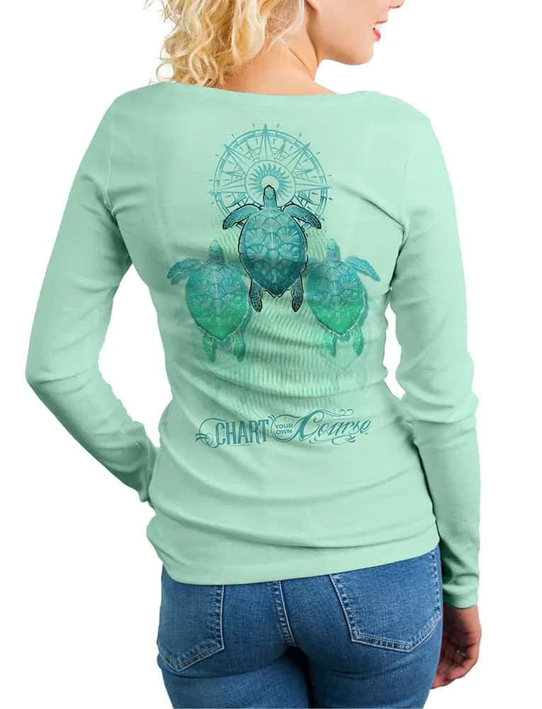 Women's Sea Turtle UV Rash Guard by Chart Your Own Course | Long Sleeve | UPF 50 Sun Protection | Performance Polyester